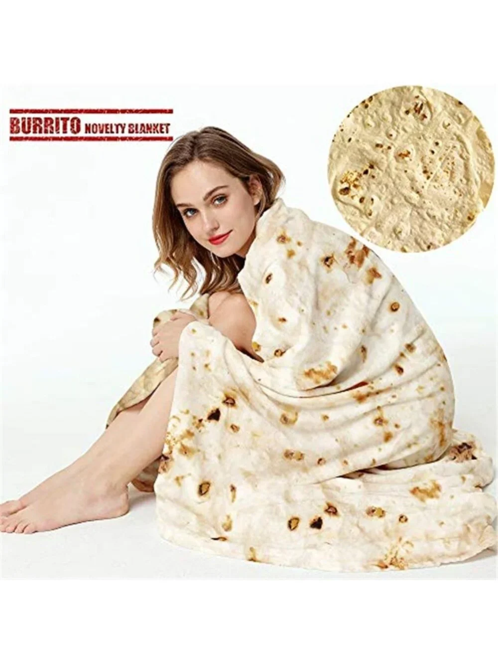 Burrito Tortilla Throw Blanket Soft Flannel Round Novelty Food Wrap Cozy Blanket